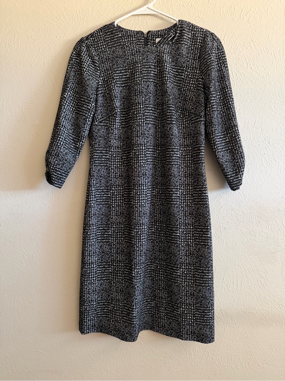Calvin Klein Black & White Check Ponte Long-Sleeve Sheath Dress